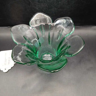 Green Tulip Shaped Cut Glass Bowl CHIPPED