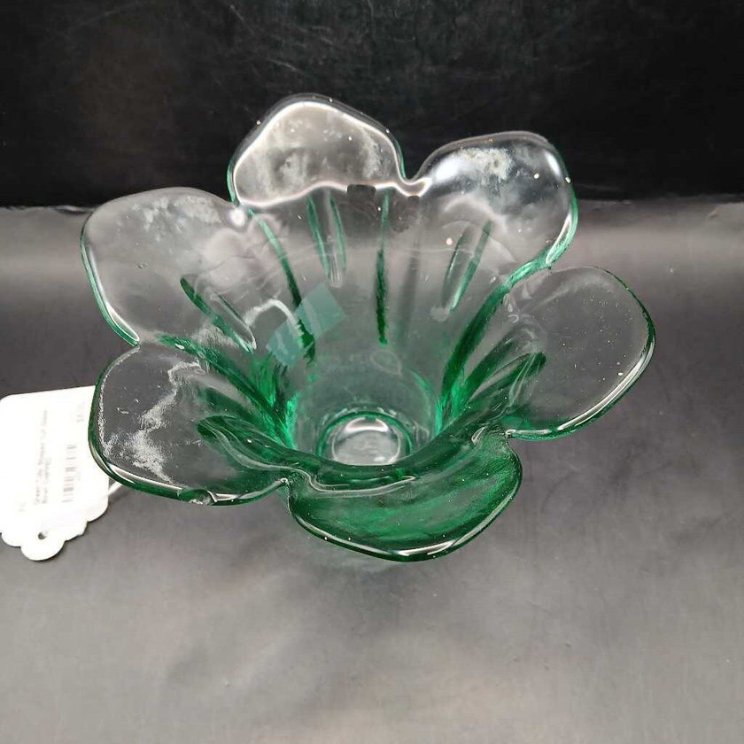 Green Tulip Shaped Cut Glass Bowl CHIPPED