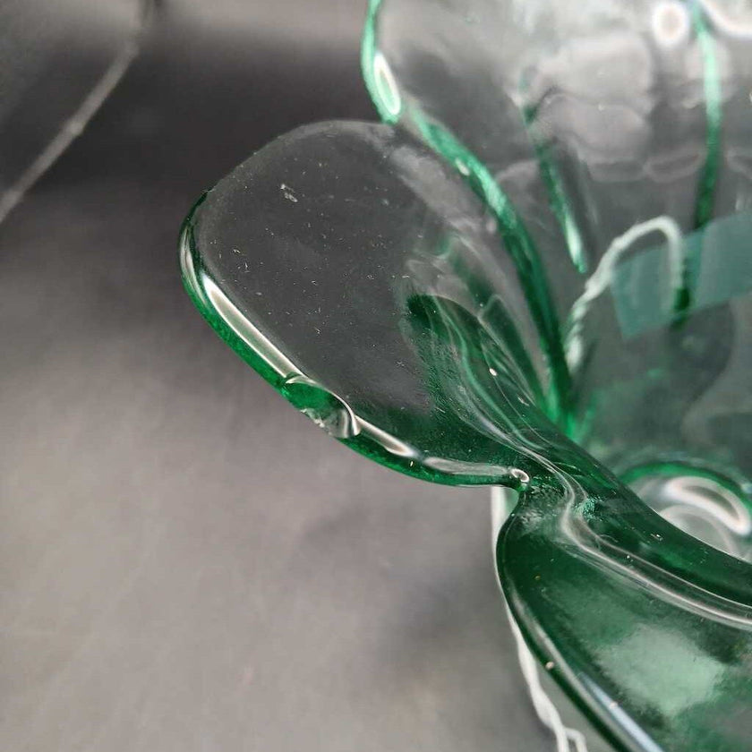 Green Tulip Shaped Cut Glass Bowl CHIPPED