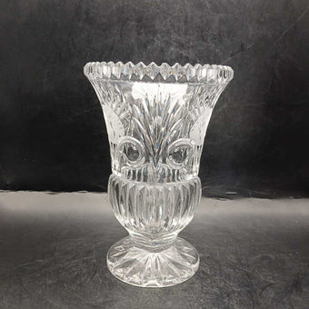 Vintage Mid Century Cut Glass Vase with Floral Design