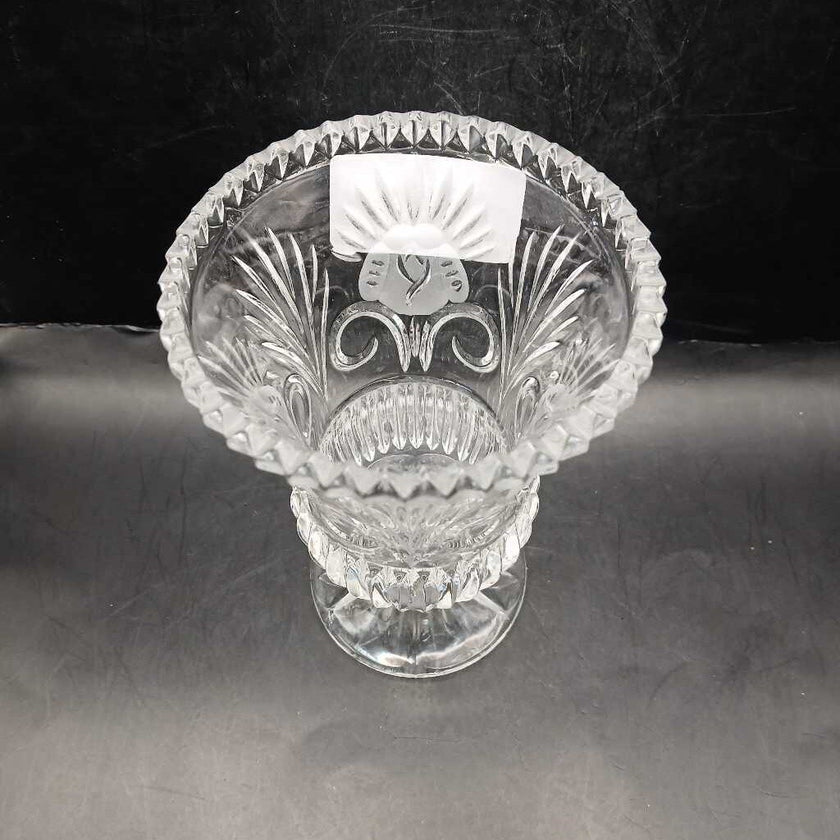 Vintage Mid Century Cut Glass Vase with Floral Design