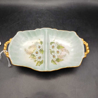 Vintage China Divided Candy Dish (Mint Green and Daisies)