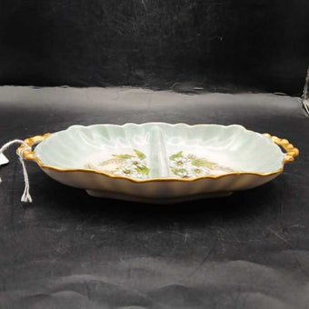 Vintage China Divided Candy Dish (Mint Green and Daisies)
