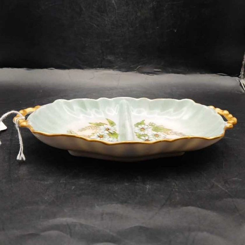 Vintage China Divided Candy Dish (Mint Green and Daisies)