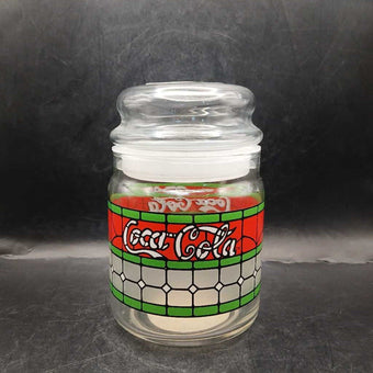 Vintage 1999 Coca-Cola Logo Stained Glass Look Canister Candy Jar With Lid