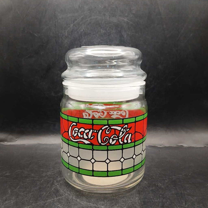 Vintage 1999 Coca-Cola Logo Stained Glass Look Canister Candy Jar With Lid