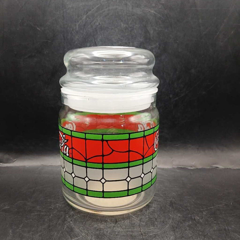 Vintage 1999 Coca-Cola Logo Stained Glass Look Canister Candy Jar With Lid