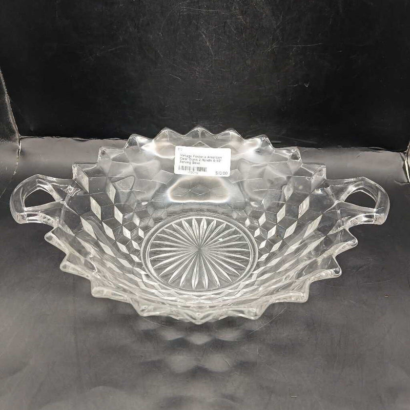 Vintage Fostoria American Clear Glass 2 Handle 8-1/2