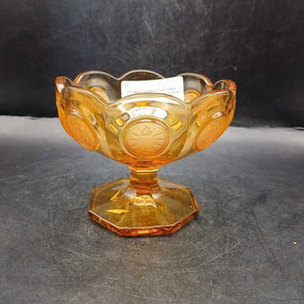 Vintage Fostoria Coin Glass Amber Scalloped Edge Footed Bowl