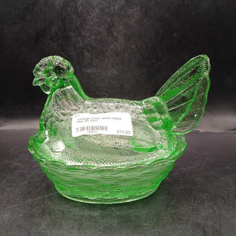 Vintage Clear Green Glass Hen on Nest