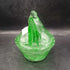 Vintage Clear Green Glass Hen on Nest