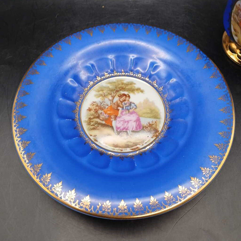Antique German Cobalt Blue Porcelain Teacup and Saucer Set Circa late 1800s