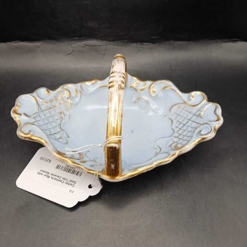 Corbin Comforts Blue with Gold Trim Ceramic Basket