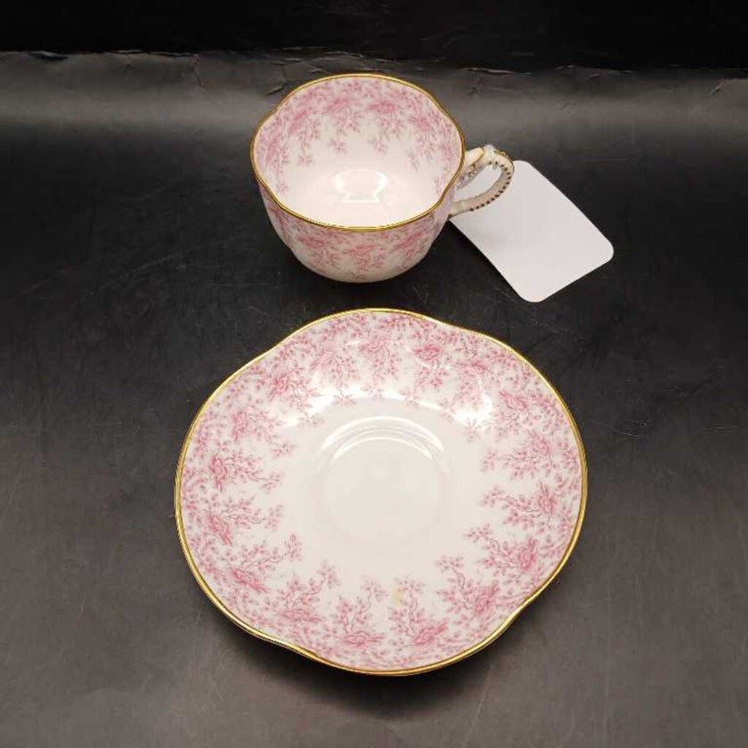Antique Coalport Maple Time Chintz Teacup and Saucer, Shropshire, England
