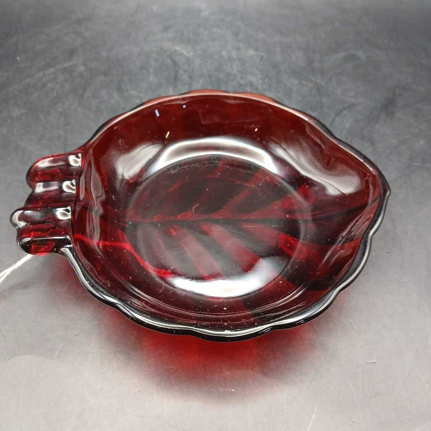 Vintage Ruby Red Leaf-shaped Glass Dish