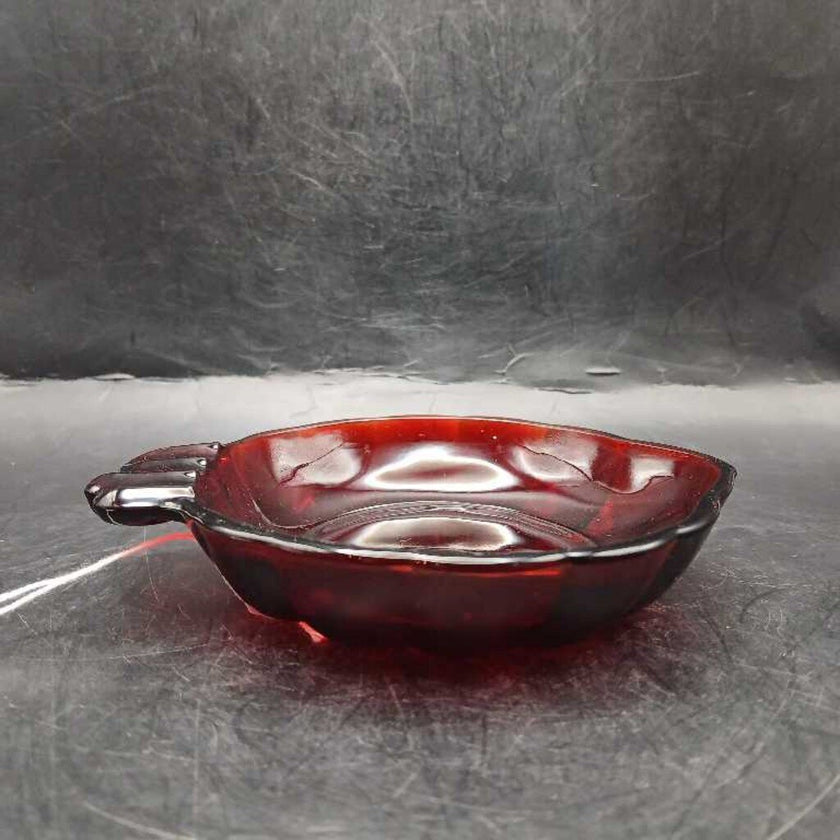Vintage Ruby Red Leaf-shaped Glass Dish