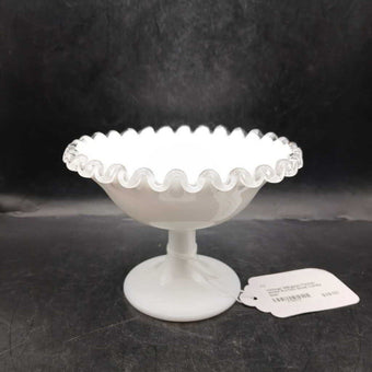 Vintage Milkglass Fenton White Ruffled Small Candy Dish