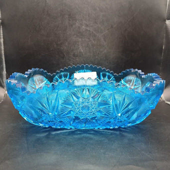 Vintage 1950s Temple Yutec Blue Cut Glass Bowl