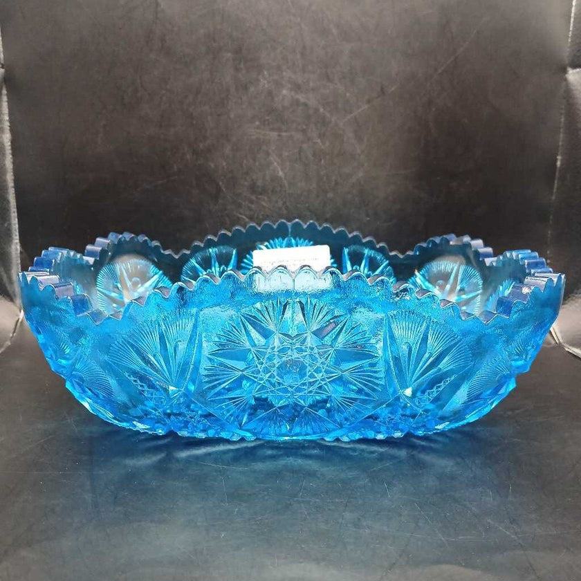Vintage 1950s Temple Yutec Blue Cut Glass Bowl