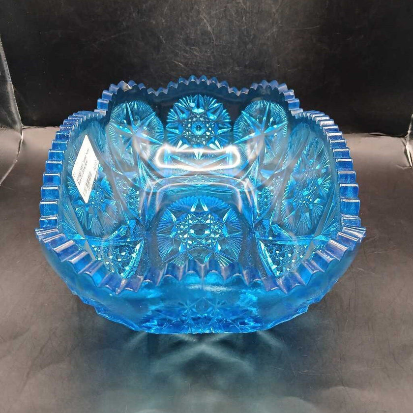 Vintage 1950s Temple Yutec Blue Cut Glass Bowl