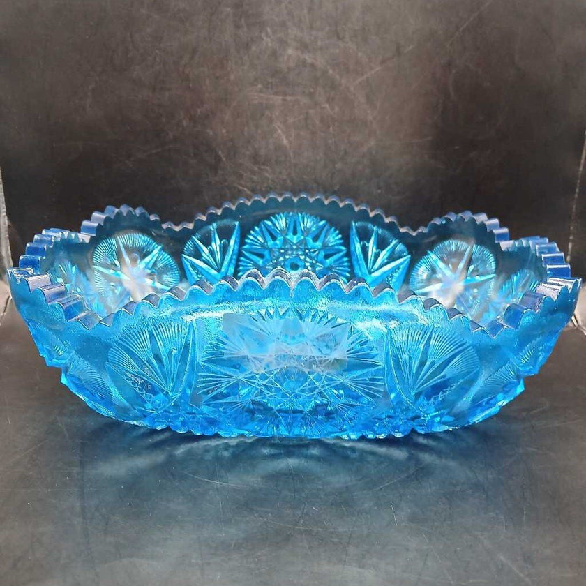 Vintage 1950s Temple Yutec Blue Cut Glass Bowl