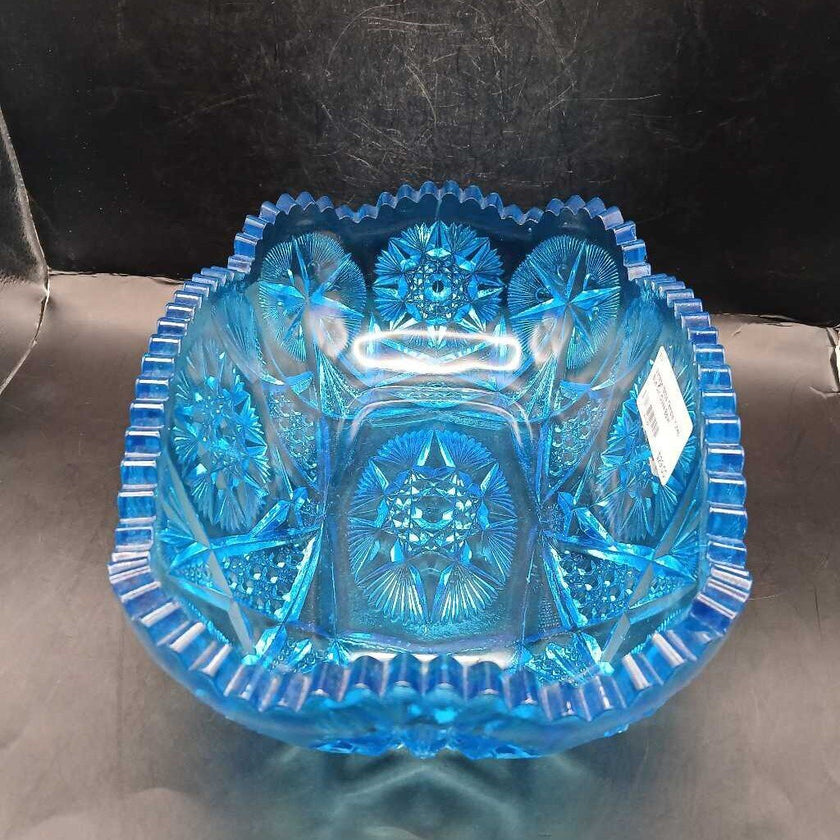 Vintage 1950s Temple Yutec Blue Cut Glass Bowl