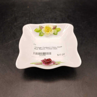 Vintage Coalport China Rose Bud Square Trinket Dish