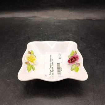Vintage Coalport China Rose Bud Square Trinket Dish