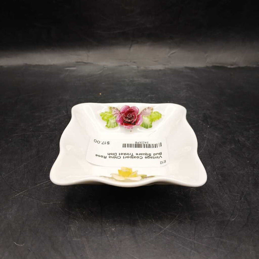 Vintage Coalport China Rose Bud Square Trinket Dish