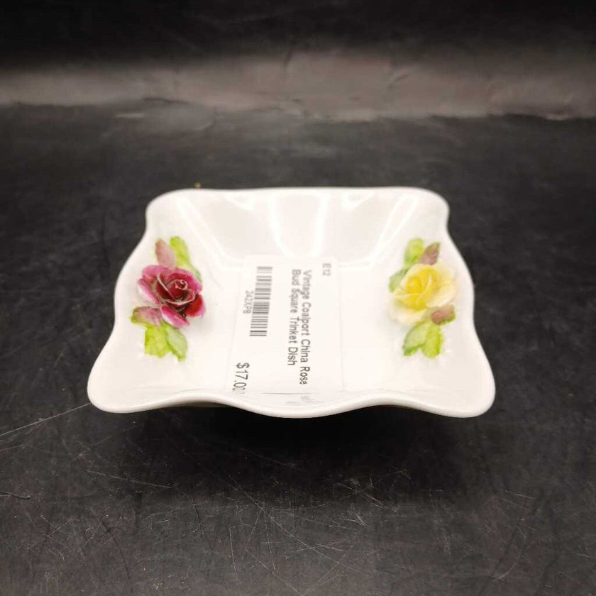 Vintage Coalport China Rose Bud Square Trinket Dish