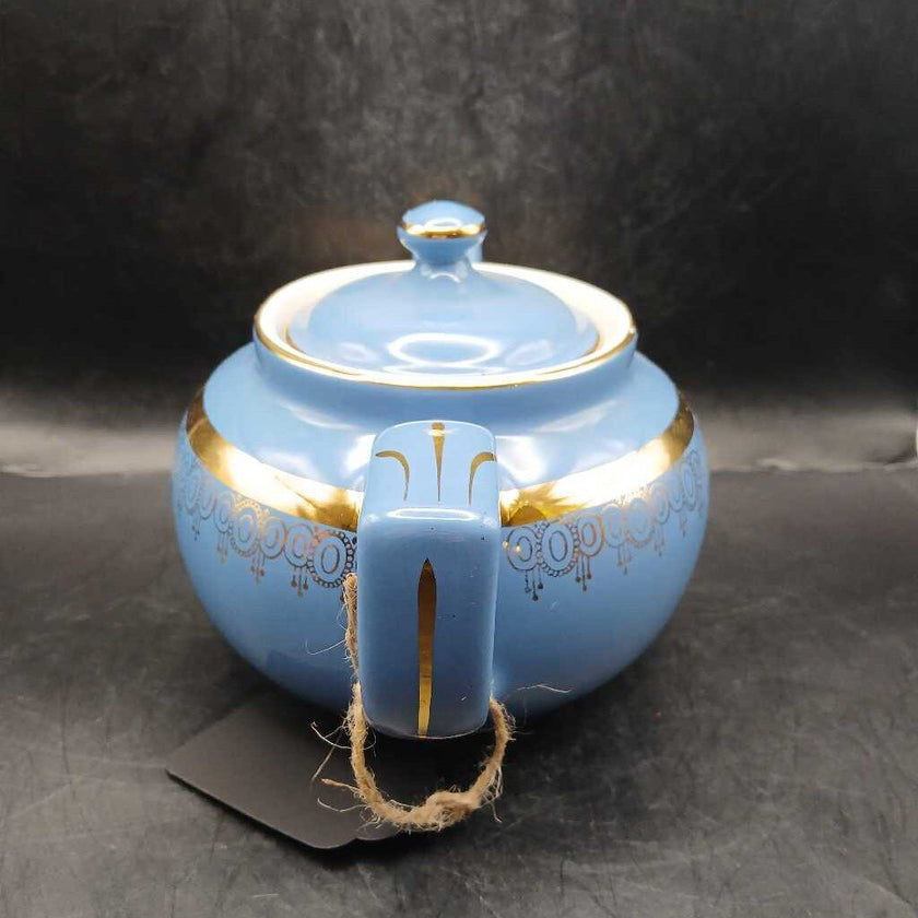 Vtg. MCM Hall Blue Teapot w 22 KT gold accents