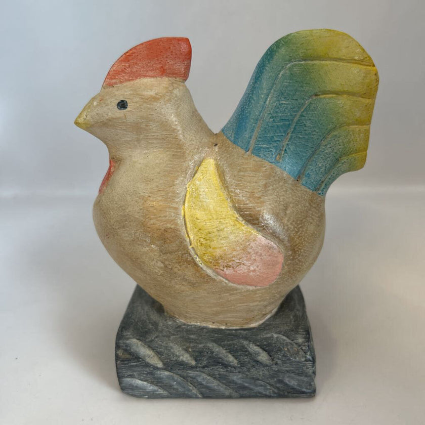 Vintage carved and painted wooden Rooster Figurine