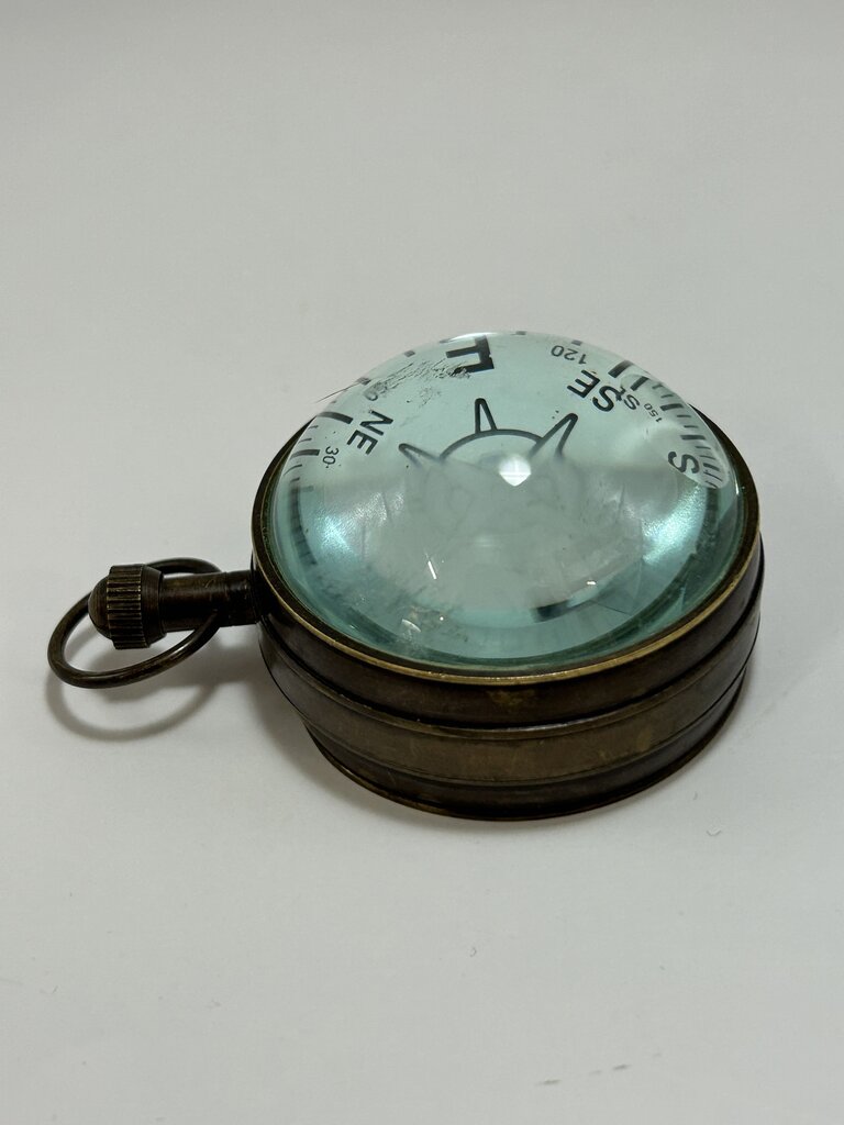 Antique Brass Domed Glass Tabletop Compass