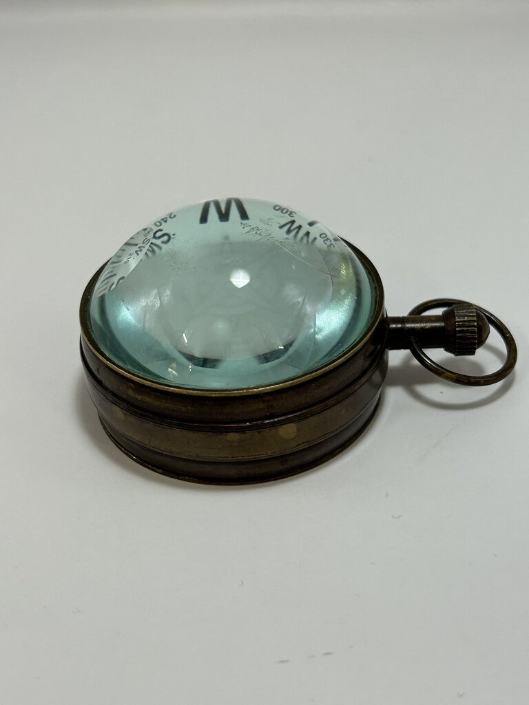 Antique Brass Domed Glass Tabletop Compass
