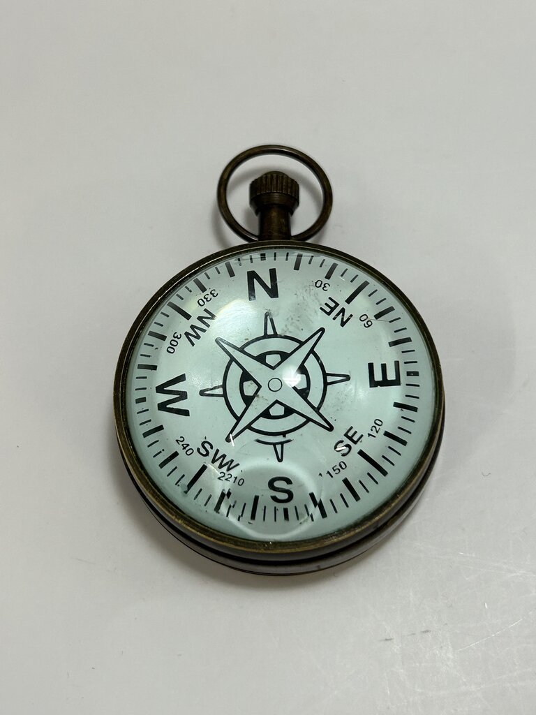 Antique Brass Domed Glass Tabletop Compass