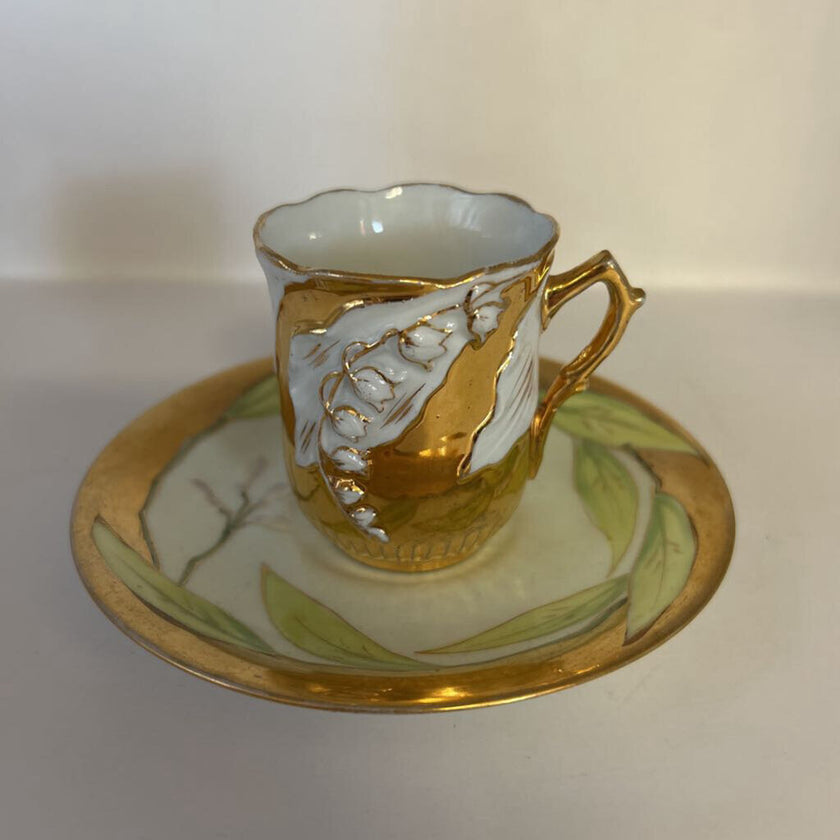 Antique Ott & Brewer Belleek-style Demitasse Teacup & Saucer