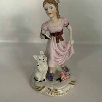 Vintage Capodimonte style porcelain figurine of a girl with a cat, Italy