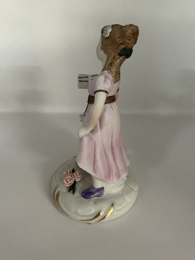 Vintage Capodimonte style porcelain figurine of a girl with a cat, Italy