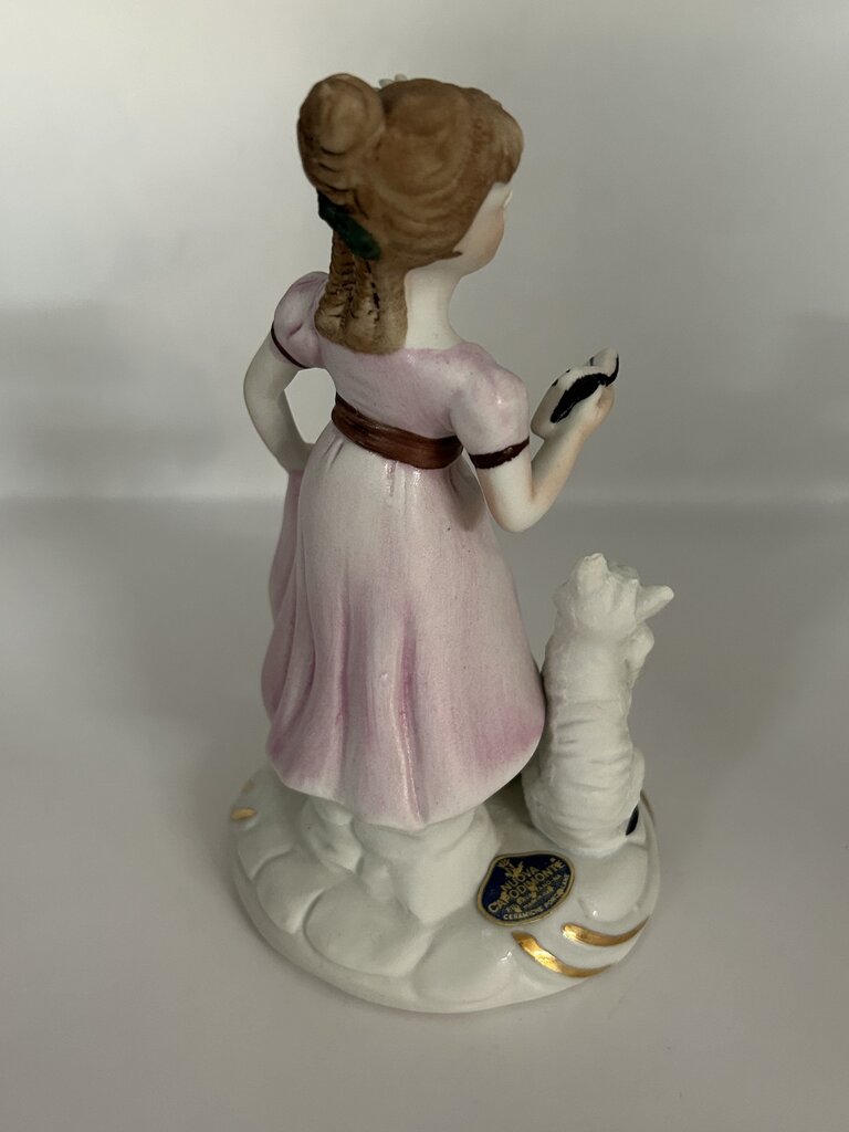 Vintage Capodimonte style porcelain figurine of a girl with a cat, Italy