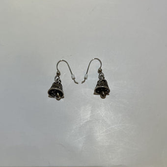Vintage , 925 Sterling Silver Filigree Bell Dangle ,French hook earrings