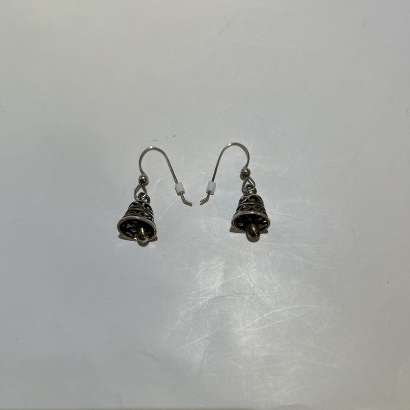 Vintage , 925 Sterling Silver Filigree Bell Dangle ,French hook earrings