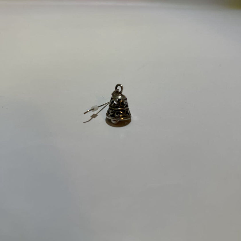 Vintage , 925 Sterling Silver Filigree Bell Dangle ,French hook earrings
