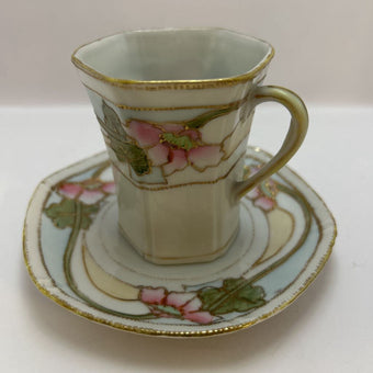 Antique Nippon Hand-painted Demitasse Cup & Saucer with Floral Motifs