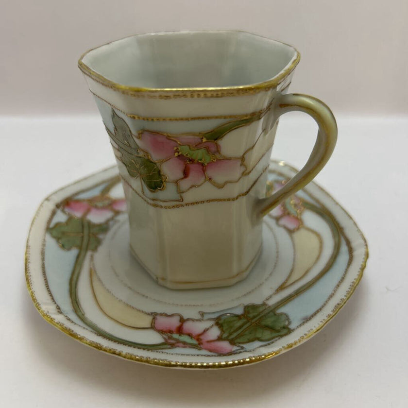 Antique Nippon Hand-painted Demitasse Cup & Saucer with Floral Motifs
