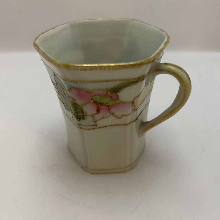 Antique Nippon Hand-painted Demitasse Cup & Saucer with Floral Motifs