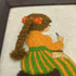 Vintage Crewel Needlepoint Girl Crocheting Framed Art