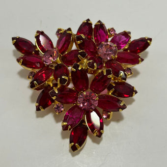 Vintage Juliana Delizza Elster Navette Flower Rhinestone Brooch