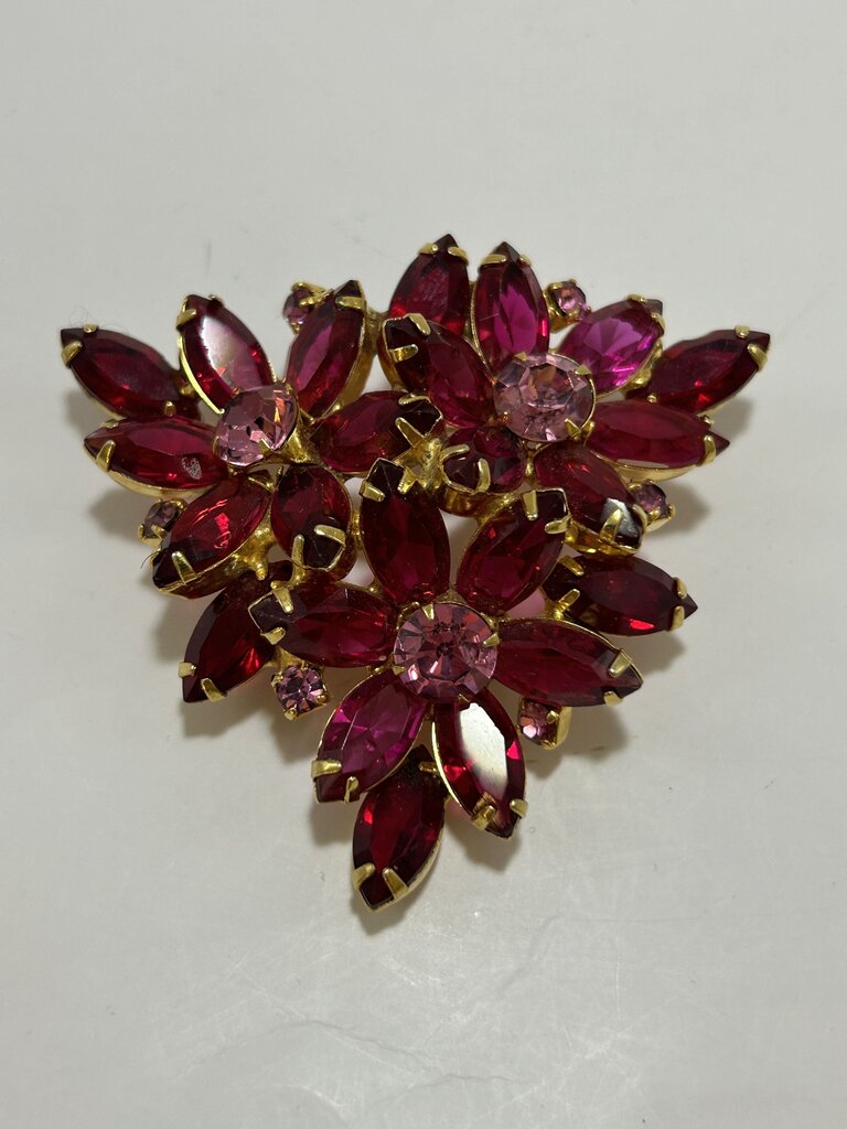Vintage Juliana Delizza Elster Navette Flower Rhinestone Brooch