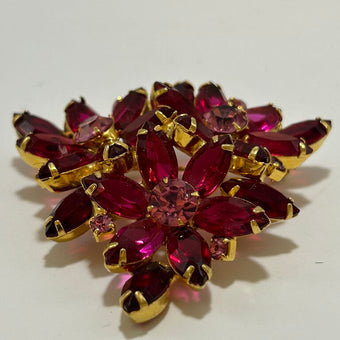 Vintage Juliana Delizza Elster Navette Flower Rhinestone Brooch