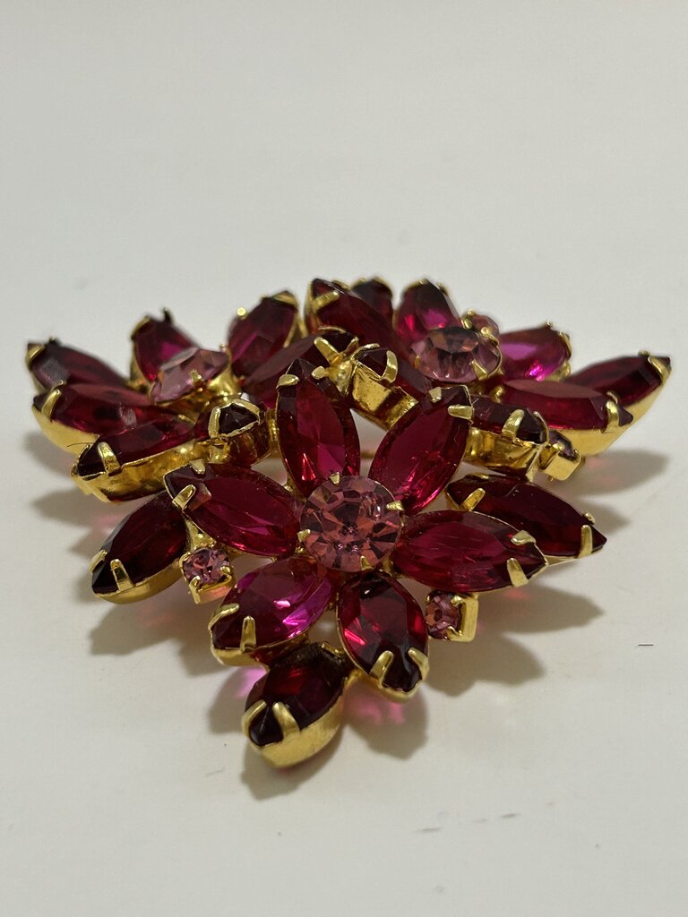 Vintage Juliana Delizza Elster Navette Flower Rhinestone Brooch